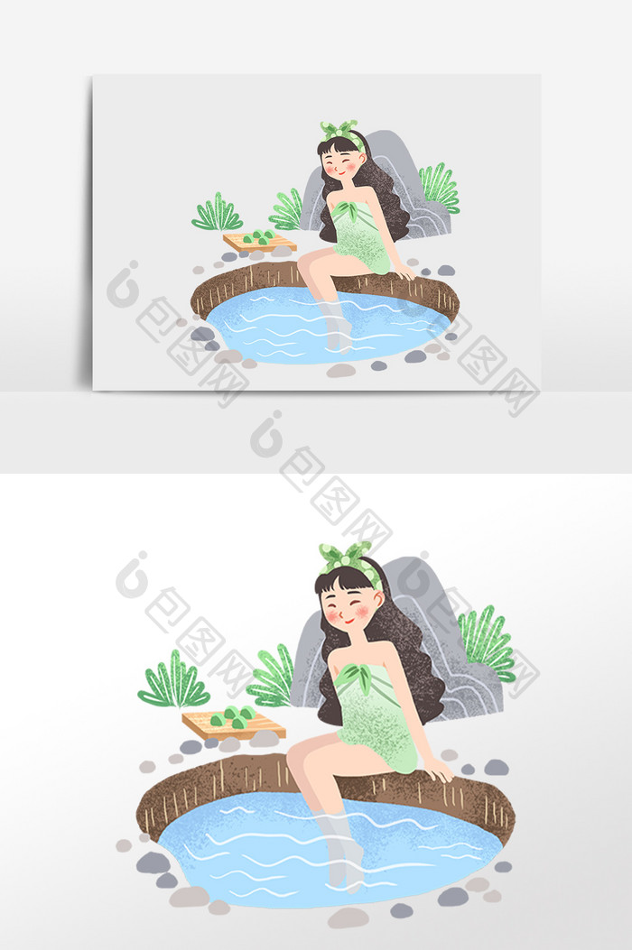 夏季戏水玩水卡通女孩插画