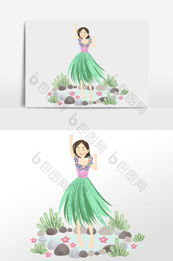 夏季戏水跳草裙舞女孩插画图片图片