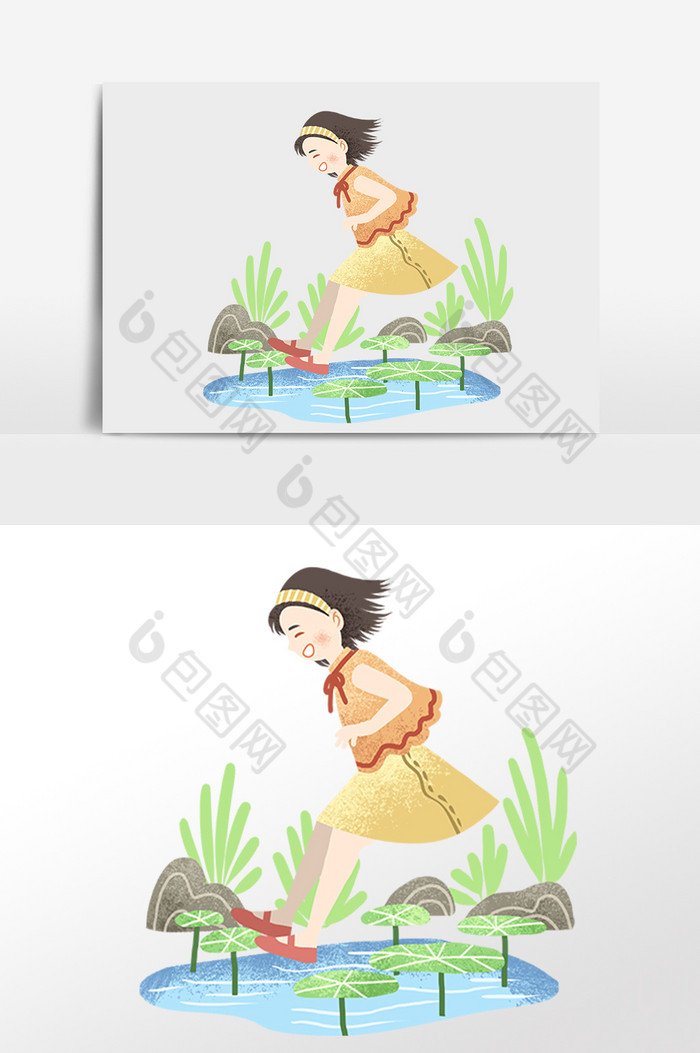 夏季度假游玩戏水女孩插画图片图片