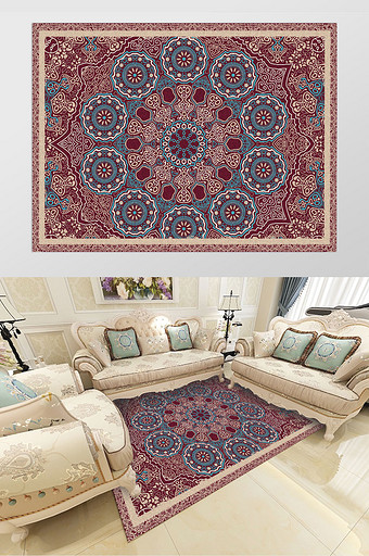 欧式宫廷风复古花纹客厅卧室地毯图案图片