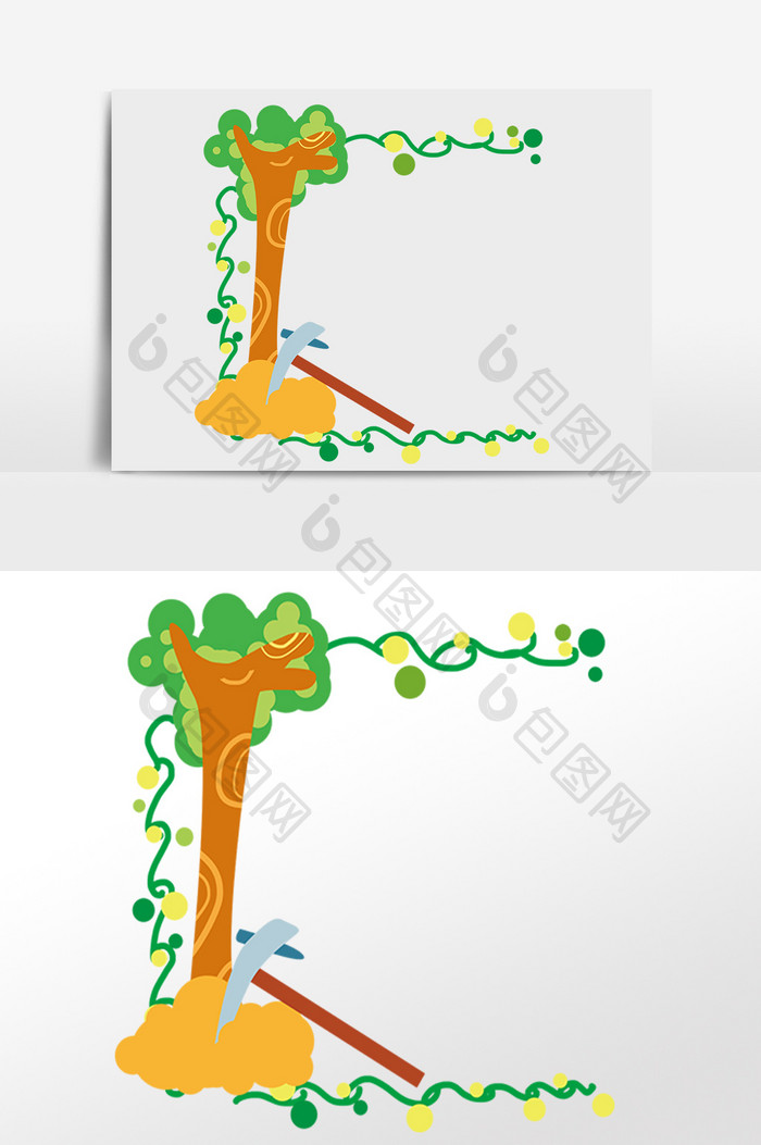 手绘劳动节劳动工具植物边框插画