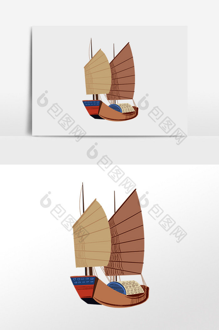 手绘航海运输工具木质帆船游轮插画