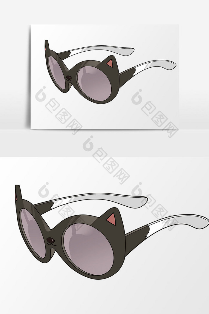 手绘卡通夏天猫咪造型遮阳镜元素免扣