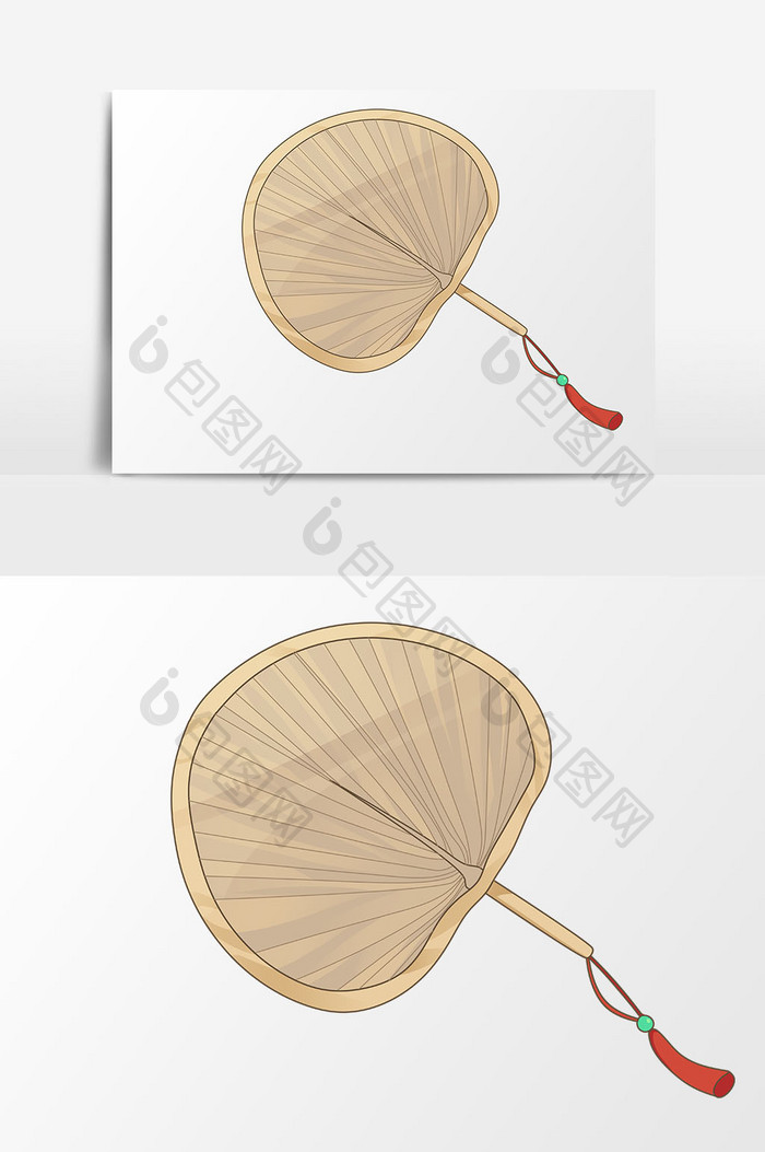 手绘卡通夏天扇子芭蕉扇元素免扣