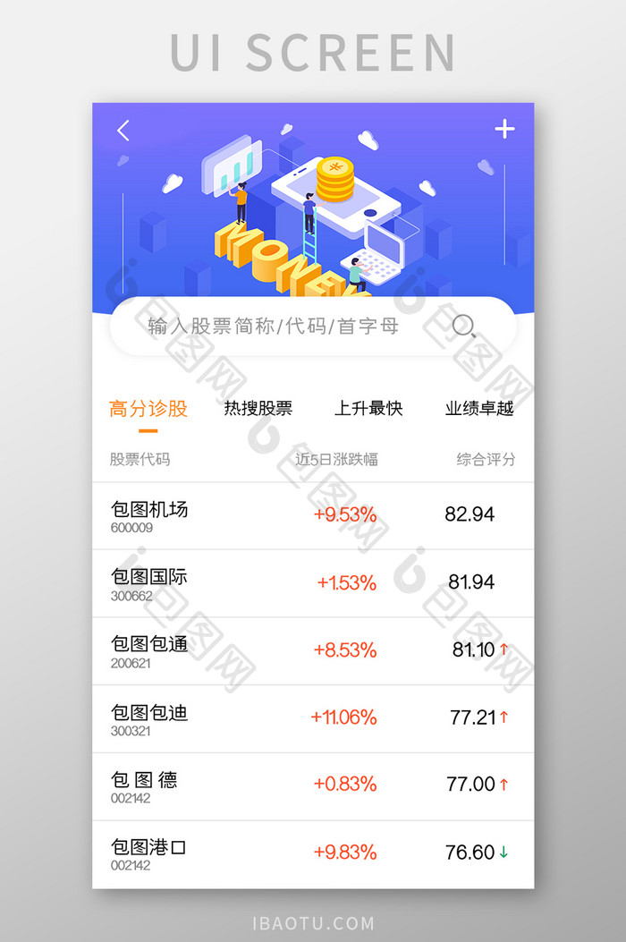 股票基金APP高分诊股UI移动界面