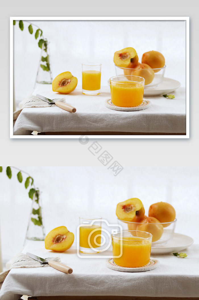 桃子黄桃汁果汁鲜榨果汁图片