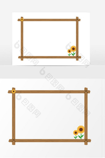 木质花朵植物边框元素图片