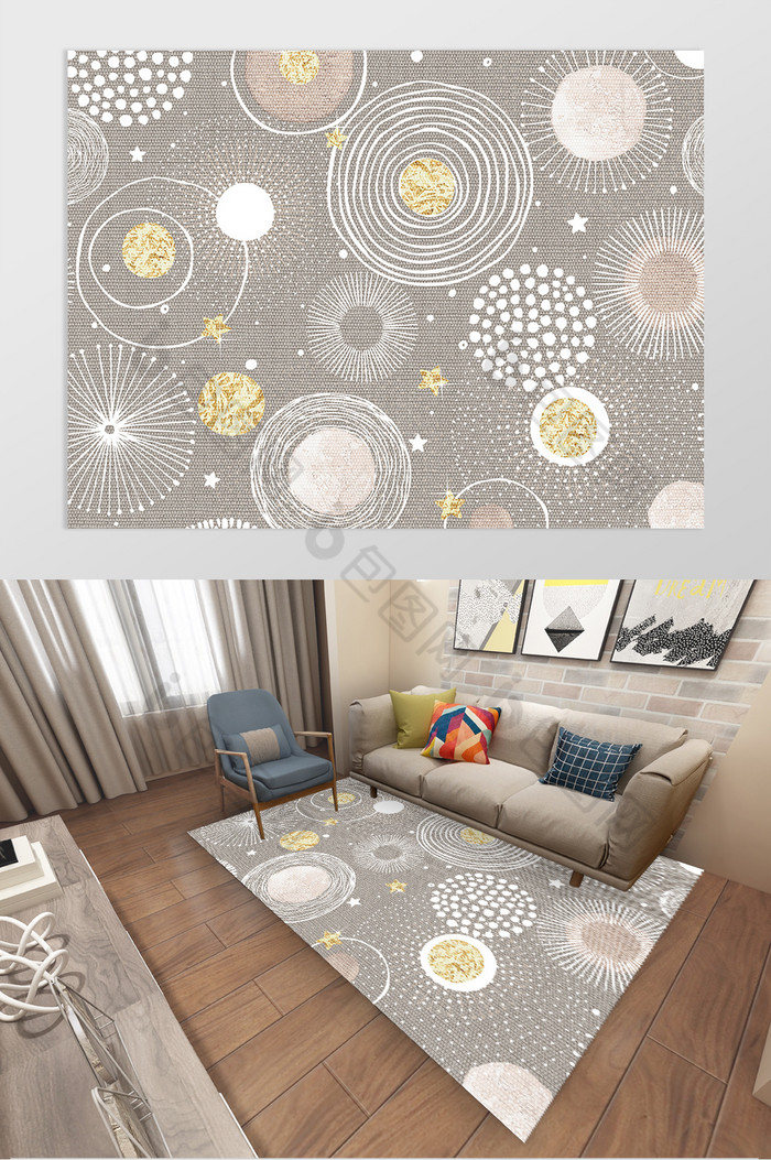 北欧时尚抽象圆圈波点客厅卧室地毯图案图片图片