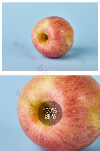 红富士苹果红色美食水果蓝色背景摄影图片