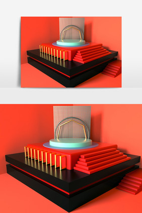 红色电商展示模型（OC渲染器）