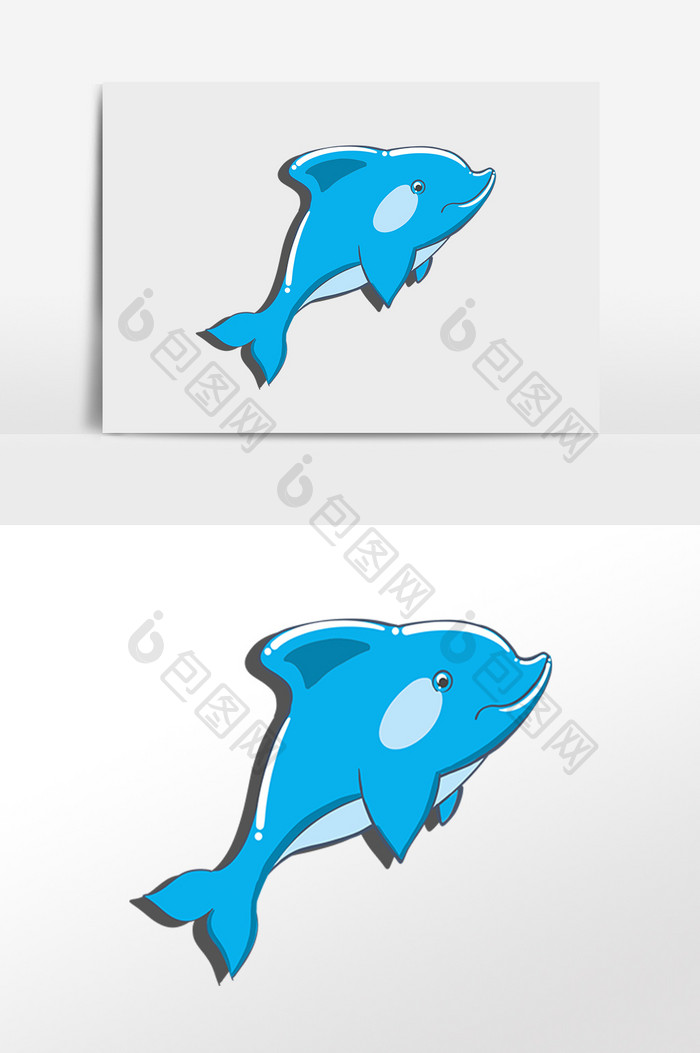 手绘海洋水生物可爱海豚鱼插画
