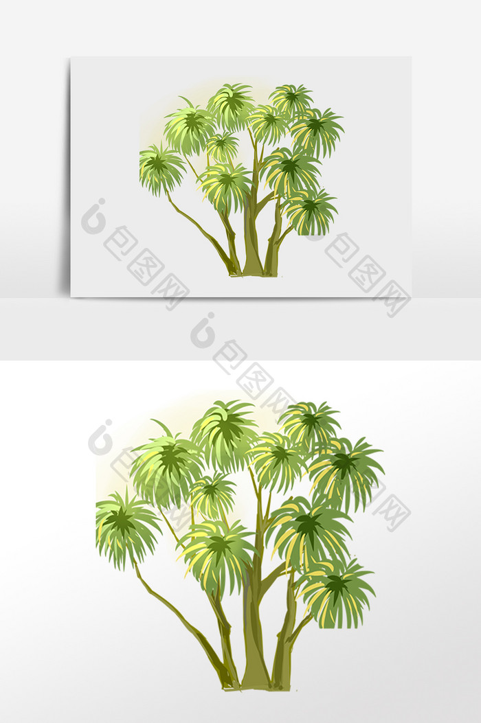 手绘小清新植物绿色小树插画
