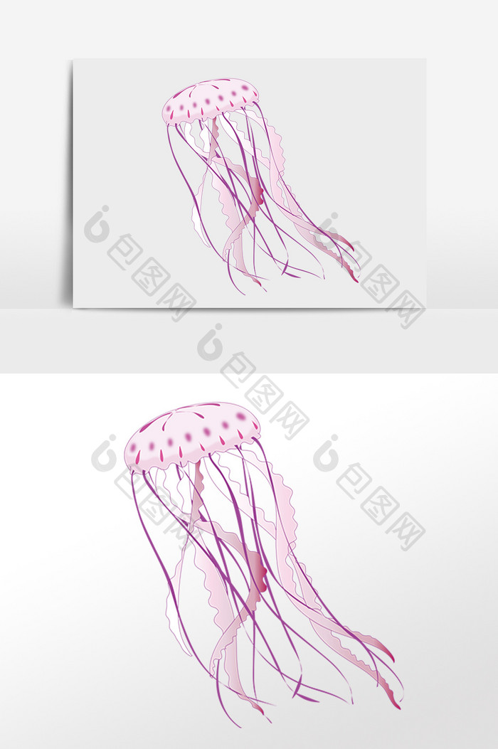 手绘卡通海洋生物长尾水母插画