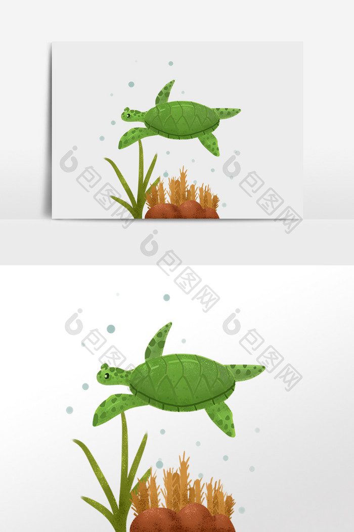 手绘卡通海洋生物绿色乌龟插画