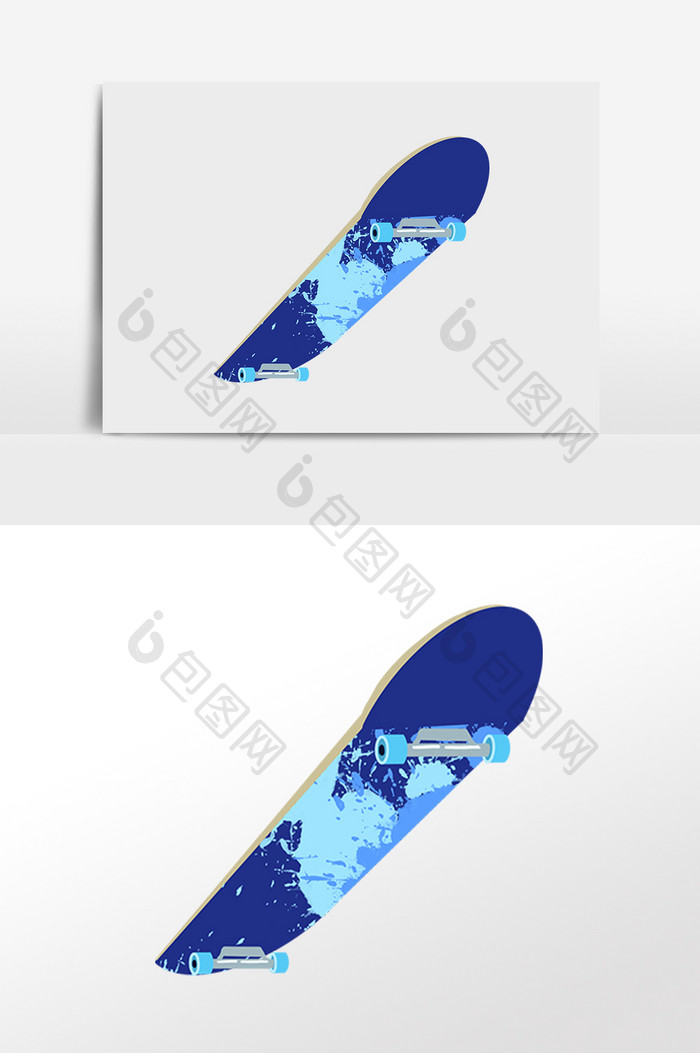 手绘蓝色滑板车儿童滑板玩具插画