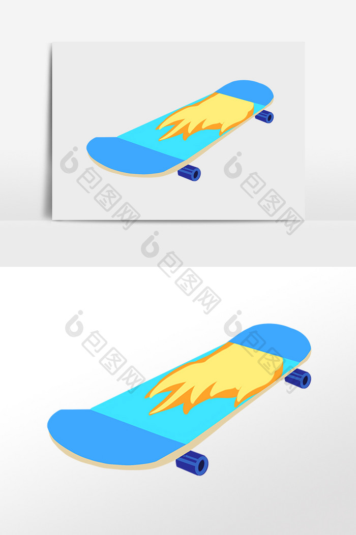 手绘蓝色滑板车儿童玩具插画