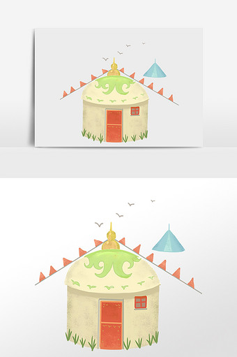 手绘林芝蒙古包敖包西藏插画图片下载