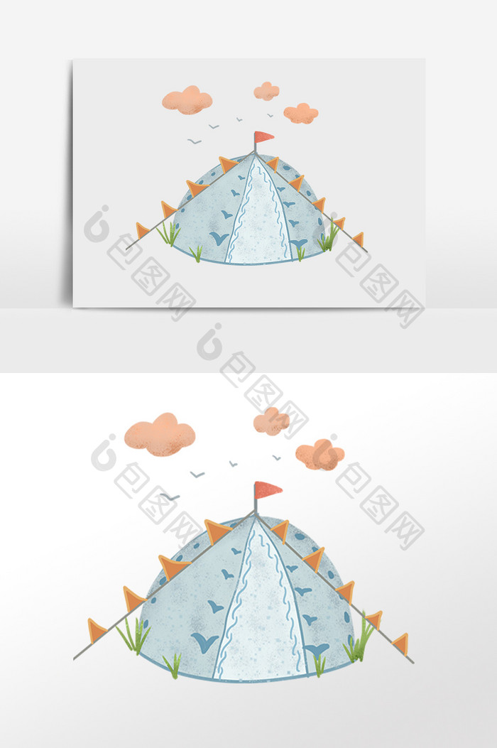 手绘蒙古包林芝蒙古包敖包西藏插画