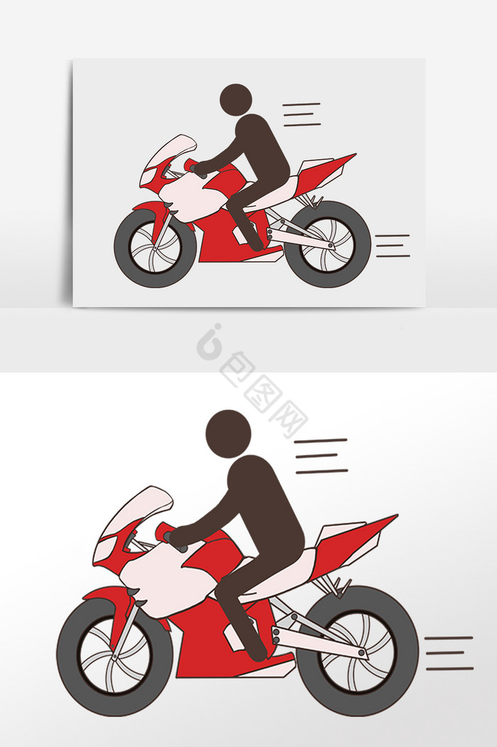 火柴骑摩托人物剪影插画