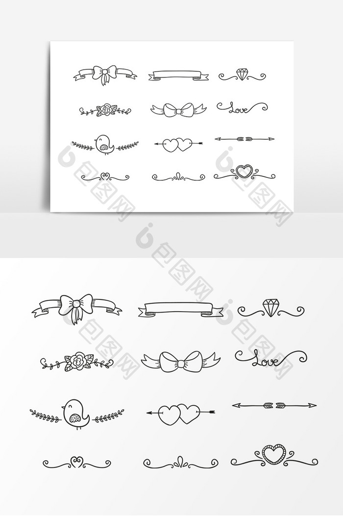 线描蝴蝶结花纹情人节装饰素材