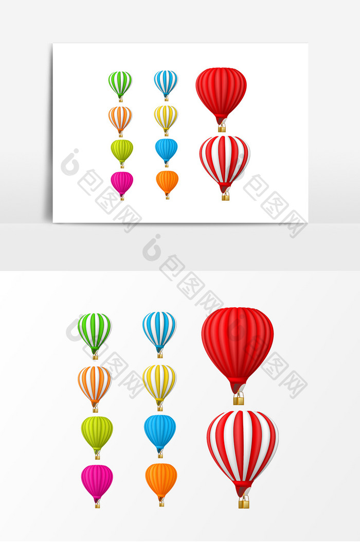 矢量彩色条纹热气球设计素材