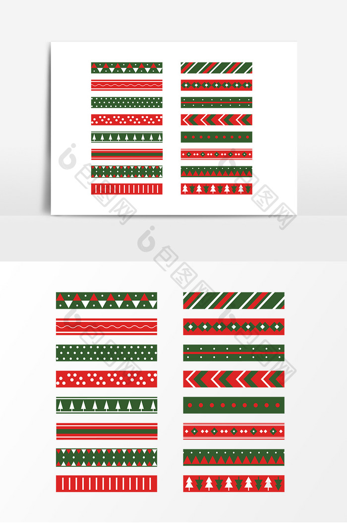 红色绿色圣诞节装饰线条设计素材