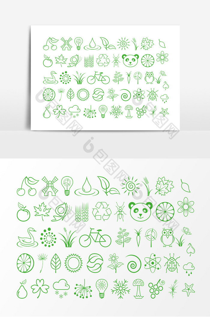 绿色植物自行车轮廓线条设计素材