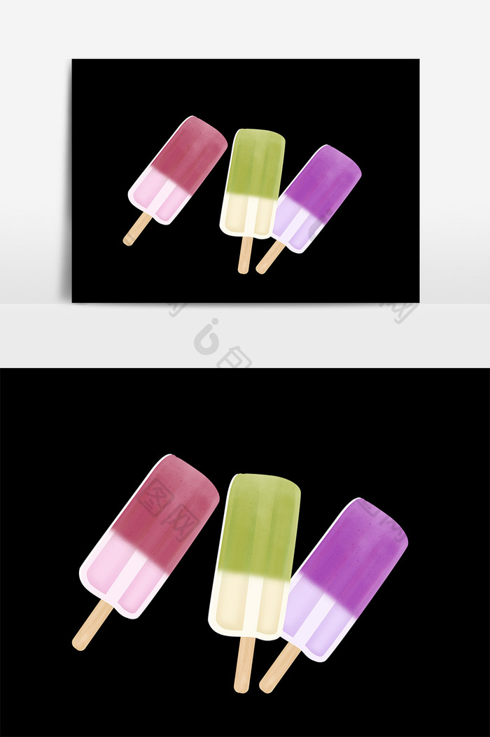 手绘夏季彩色冰淇淋冰棒雪糕元素