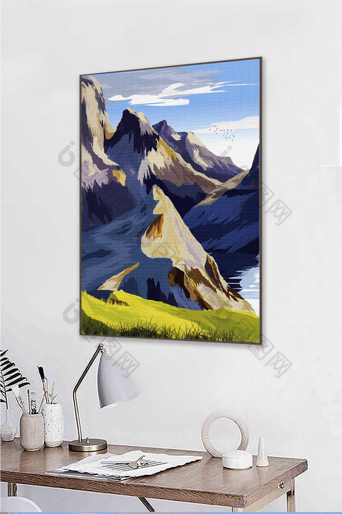 个性手绘山脉雪山风景客厅装饰画