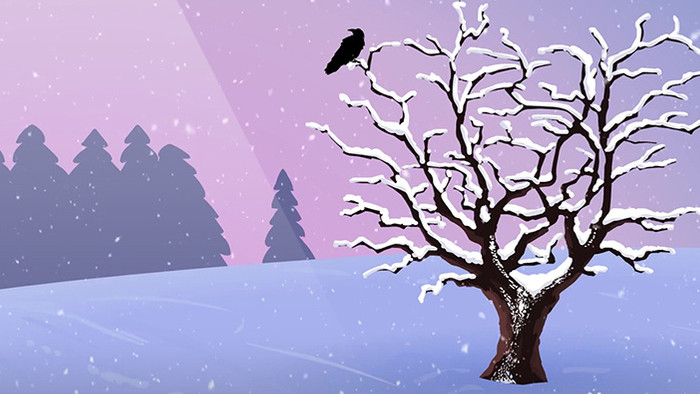 卡通雪景乌鸦树木展示企业宣传视频