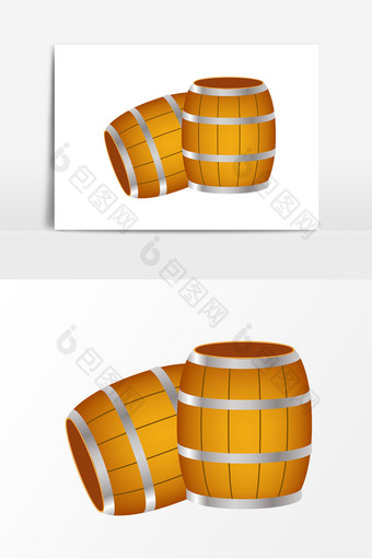 卡通啤酒木桶矢量元素图片