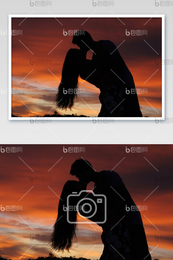 情人节拥吻剪影男友女友七夕节晚霞图片-包图网