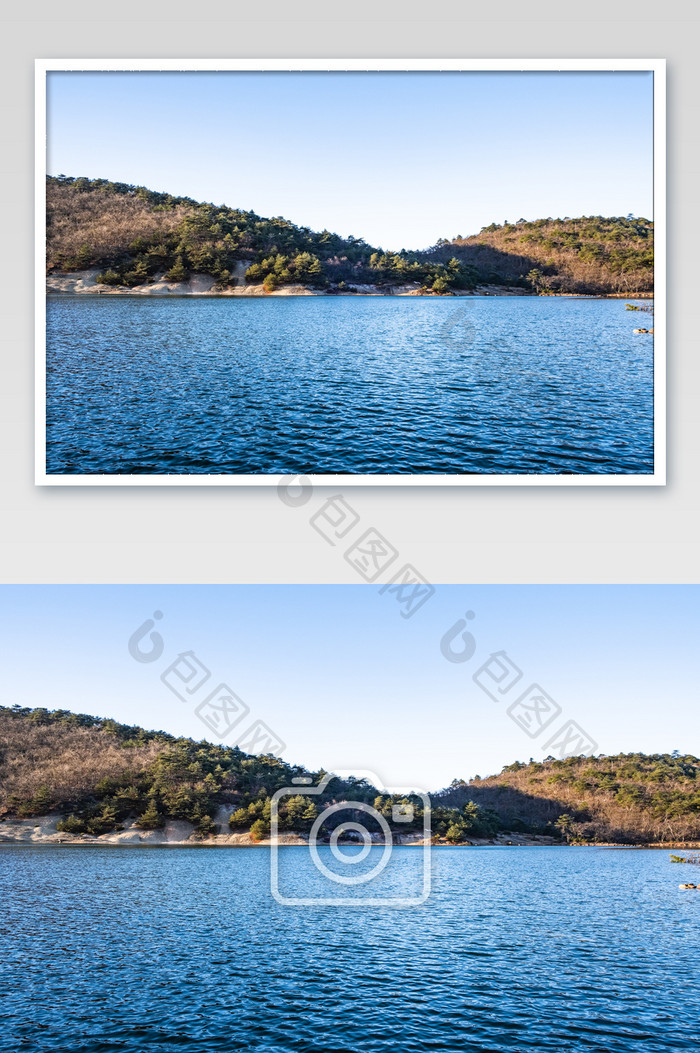 浙江临安水库青山风景徒步旅行摄影图