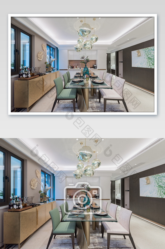 高雅轻奢新中式地产餐厅家具摄影图
