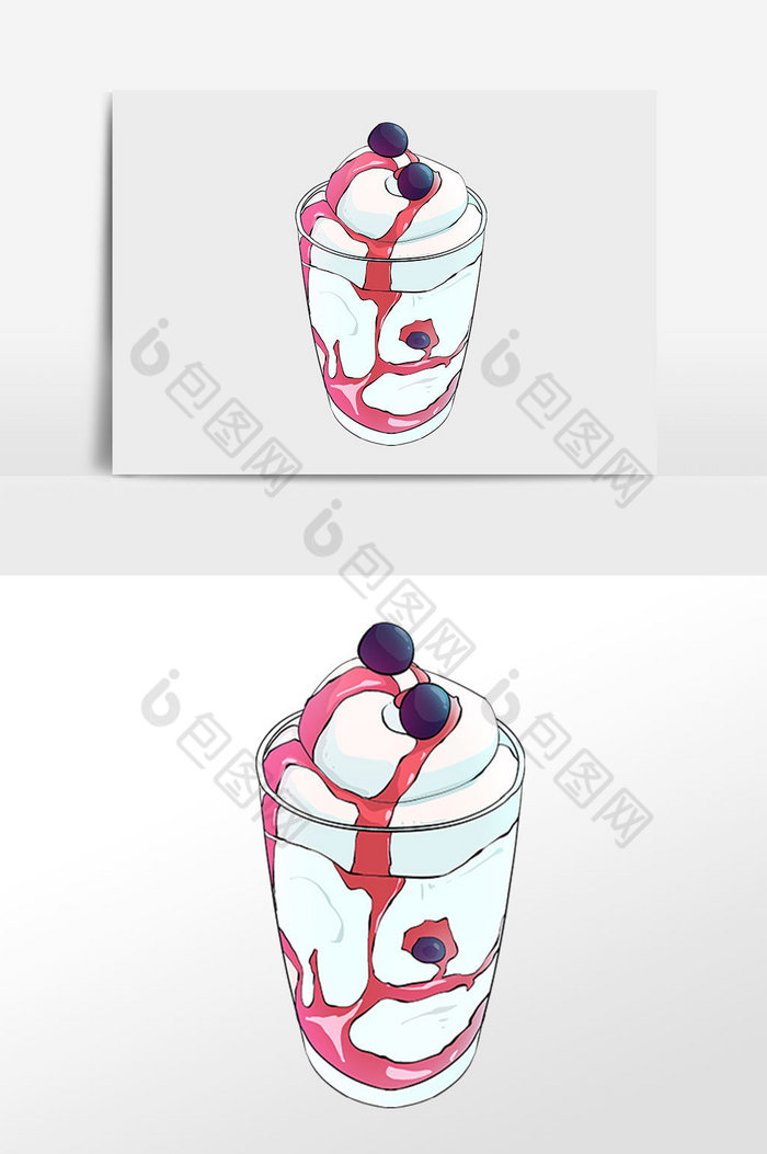 夏季冷饮蓝莓冰淇淋杯插画图片图片