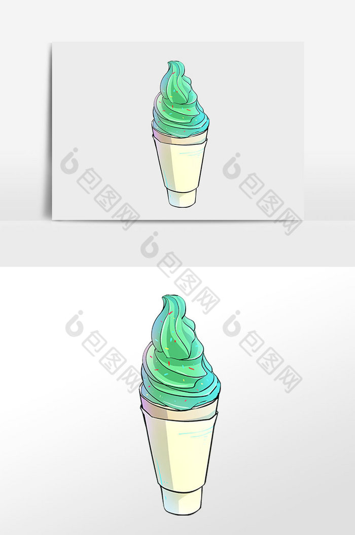 夏季冷饮抹茶冰淇淋杯插画图片图片