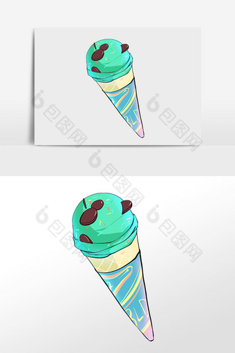 手绘夏季冷饮抹茶冰淇淋插画图片