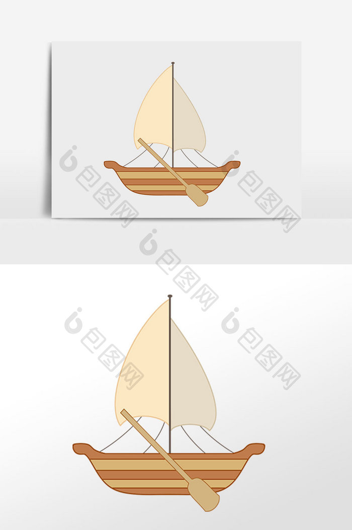 手绘卡通交通工具木质帆船插画