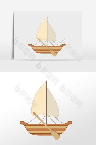 手绘卡通交通工具木质帆船插画图片