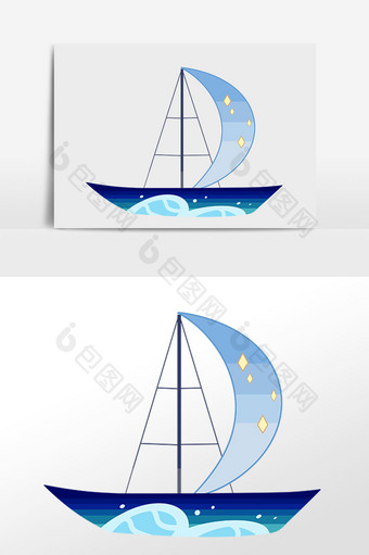 手绘运输交通工具月牙帆船插画图片