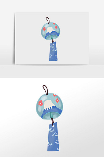 手绘装饰品挂饰蓝色玻璃风铃插画图片下载