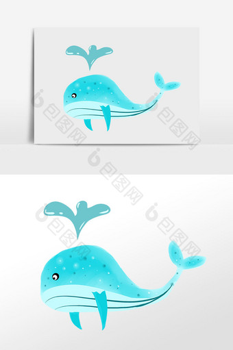 手绘海洋生物绿色海豚鱼插画图片