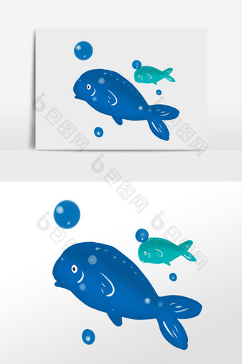 手绘海洋生物两条海豚鱼插画图片