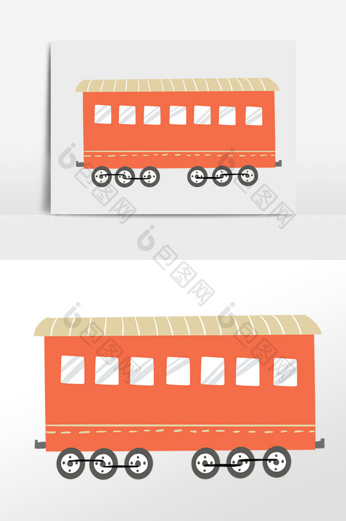 手绘卡通交通工具红色火车车厢插画