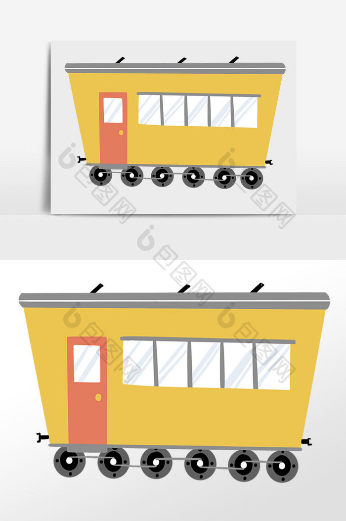 手绘卡通交通工具火车车厢插画