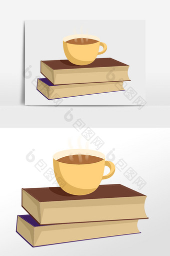 手绘休闲书籍书本咖啡插画图片