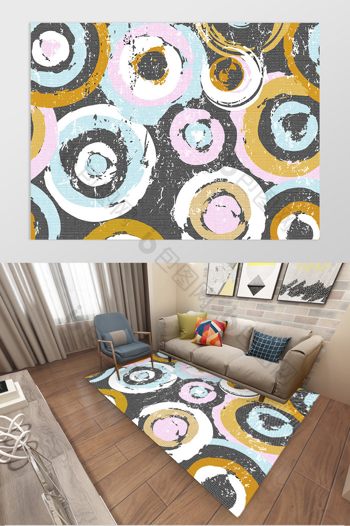 北欧抽象圆形时尚大气客厅卧室地毯图案图片图片