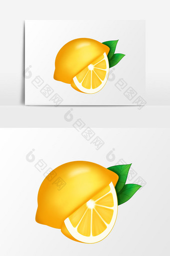 手绘夏天水果元素免扣水果整个切块柠檬图片