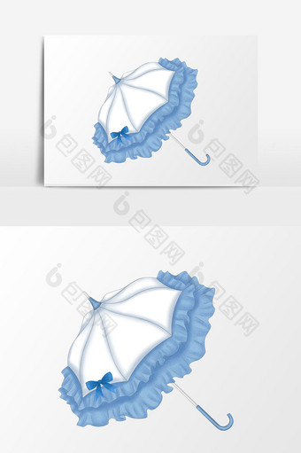 手绘可爱夏天太阳伞元素免扣蓝色蕾丝图片
