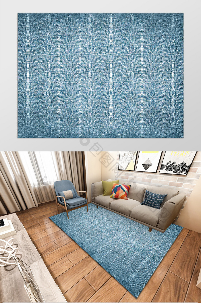 清新北欧风白色折线肌理纹理图案地毯